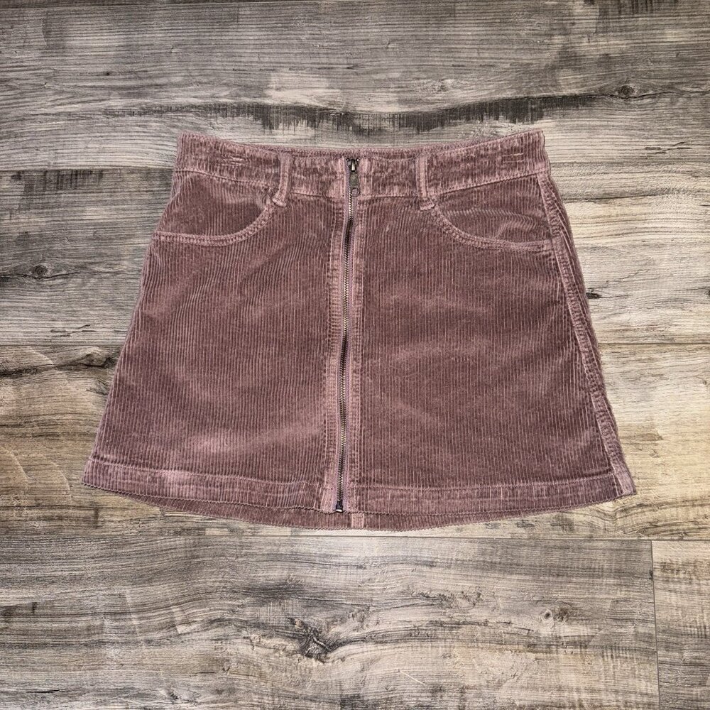 American Eagle Super Stretch Super Hi-Rise Corduroy Skirt Mauve Front Full Zip 8